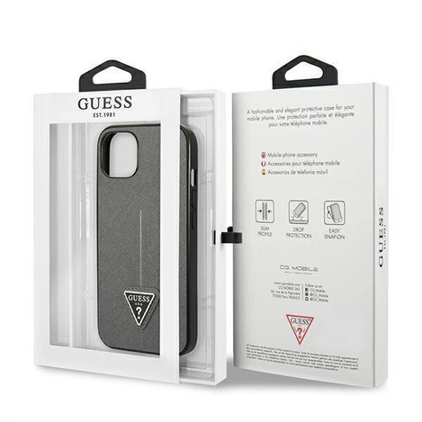 Oryginalne Etui IPHONE 13 Guess Hardcase Saffianotriangle Logo (GUHCP13MPSATLG) srebrne