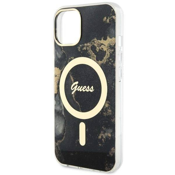 Guess, GUHMP14SHTMRSK iPhone 14 6,1&quot; schwarz/schwarzes Hardcase Golden Marble MagSafe