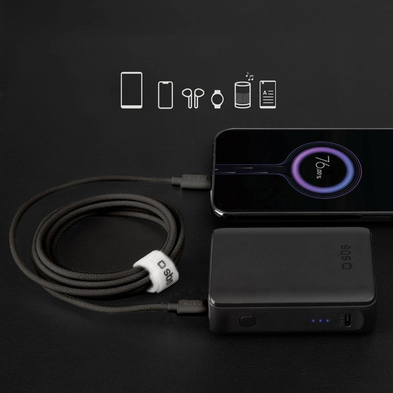 Kabel SBS TECABLETISSUETCCK USB-C - USB-C 1,5m 60W w oplocie - czarny