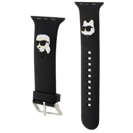 Pasek do APPLE WATCH 4 / 5 / 6 / 7 / 8 / SE / ULTRA (42 / 44 / 45 / 49 MM) Karl Lagerfeld Strap 3D Rubber Karl&Choupette Heads (KLAWLSLKCNK) czarne