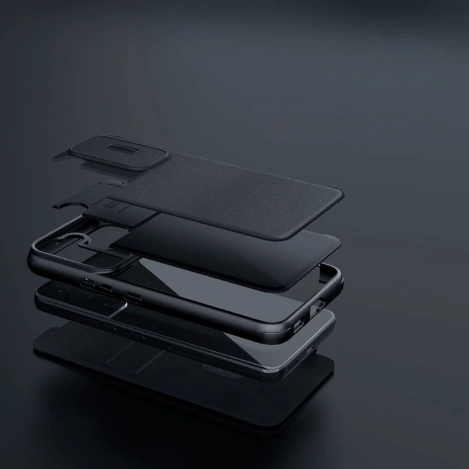 Nillkin Qin Cloth Pro Case Schutzhülle für iPhone 14 Pro Max, Kamera-Abdeckung, Holster-Abdeckung, Klapphülle, Blau