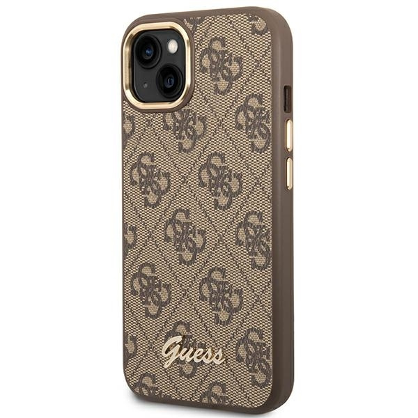 Original Handyhülle IPHONE 14 Guess Hard Case 4G Vintage Gold Logo (GUHCP14SHG4SHW) braun