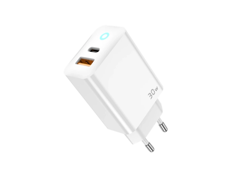 JELLICO Netz-Ladegerät EU13 GaN PD 30W 1xUSB-C + 1xUSB QC3.0 + Kabel USB-C - Lightning weiss