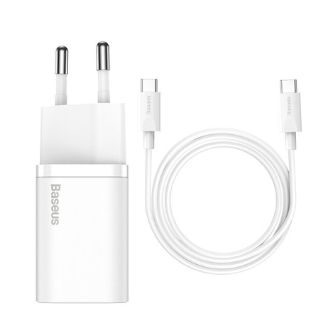 Baseus Super Si szybka ładowarka sieciowa Quick Charge 3.0 Power Delivery 25W 3A + Kabel USB Typ C - USB Typ C 3A 1m biały (TZCCSUP-L02)