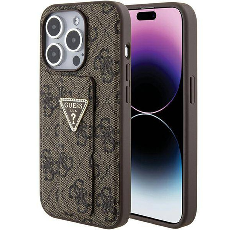 Guess Grip Stand 4G Triangle Strass case for iPhone 15 - brown