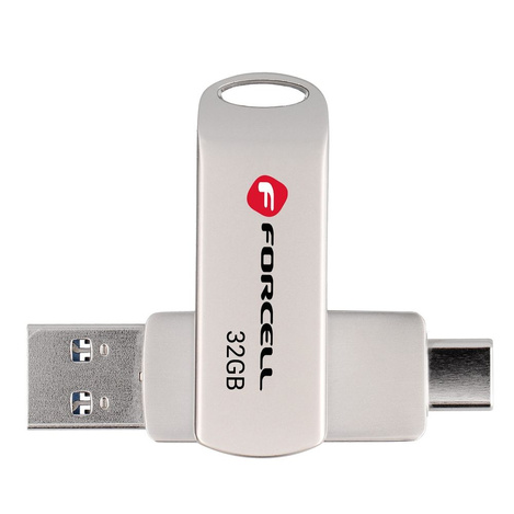 Pendrive 32GB USB 3.2 Gen 1 (USB A / USB C) Forcell F-Data Metal Duo srebrny