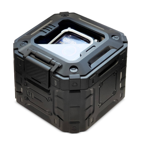 Kingxbar CYF148 2w1 pancerne etui Apple Watch SE, 6, 5, 4 (44 mm) ze stali nierdzewnej z paskiem czarne