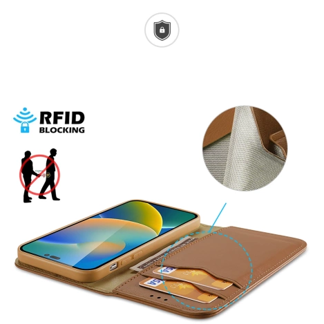 Dux Ducis Hivo echt Leder booktype case schutzhülle aufklappbare hülle für iPhone 14 Pro Max braun