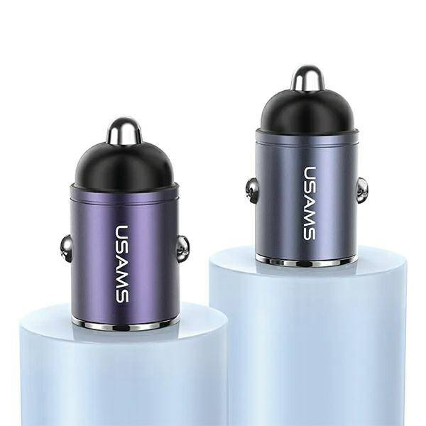 Ładowarka Samochodowa 30W PD USB-C + USB Fas Charge Z Wbudowaym Pierścieniem USAMS C38 CC206CC01 (US-CC206) stalowa