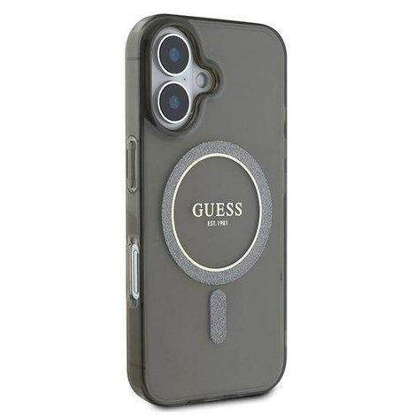 Original Handyhülle IPHONE 16 Guess Hardcase IML Glitter Circle MagSafe (GUHMP16SHFGEREK) schwarz