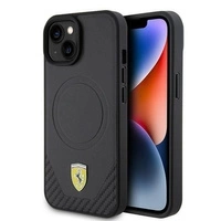 Ferrari FEHMP15SPTEK iPhone 15 6,1" schwarz/schwarzes Hardcase Carbon Metal Logo MagSafe