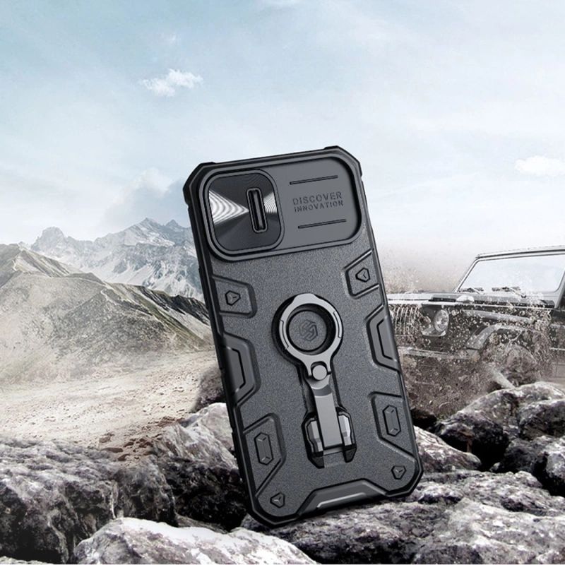 Nillkin CamShield Armor Pro Case iPhone 14 Plus Hülle gepanzerte Abdeckung mit Kameraabdeckung Ringständer schwarz