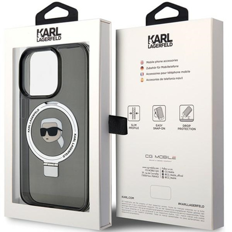 Karl Lagerfeld KLHMP15LHMRSKHK iPhone 15 Pro 6,1&quot; schwarz/schwarz Hardcase Ringständer Karl Head MagSafe