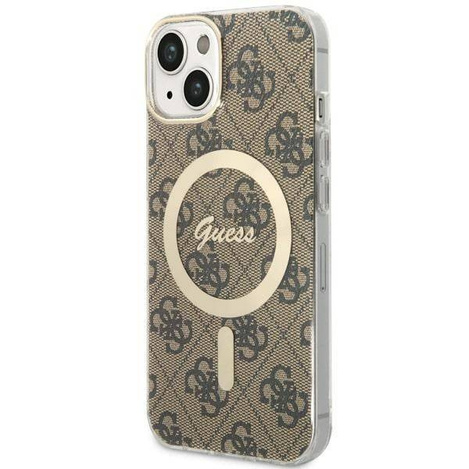 Guess GUHMP14SP4RPSW iPhone 14 6,1&quot; braun/braunes Hardcase 4G bedruckte Streifen MagSafe