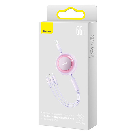 Baseus Bright Mirror 2 einziehbares Kabel 3in1 USB Typ A - micro USB + Lightning + USB Typ C 66W 1.1m lila (CAMJ010105)