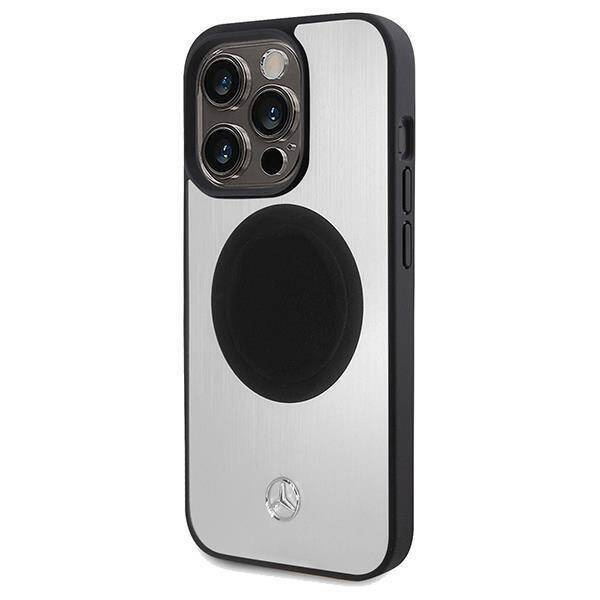 Original Handyhülle APPLE IPHONE 15 PRO Mercedes Hardcase Leather&Alu MagSafe (MEHMP15L23ACMS) silber