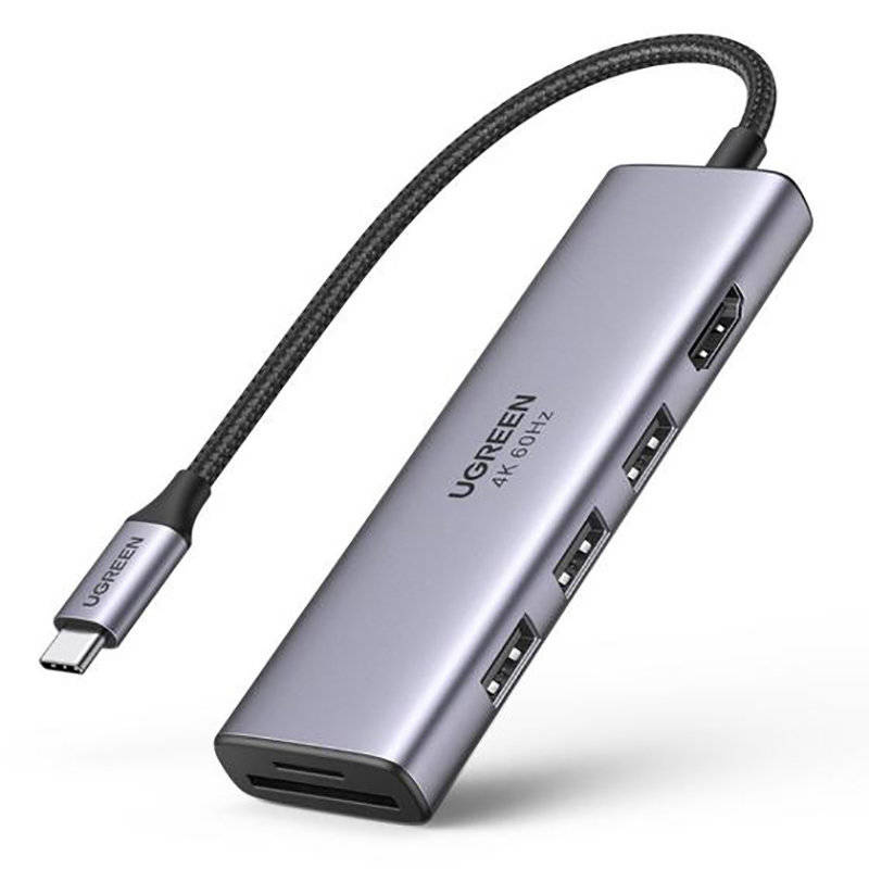 Ugreen 6in1 multifunctional USB Type C HUB - 3x USB 3.2 Gen 1 / HDMI 4K 60Hz / SD and TF memory card reader gray (60383 CM511)