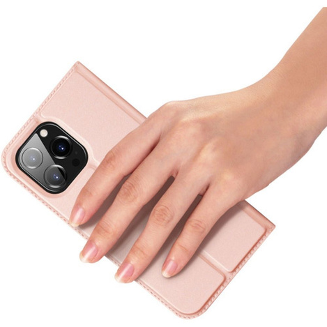 Etui do iPhone 15 Pro pokrowiec z klapką i portfelem Dux Ducis Skin Pro - różowe