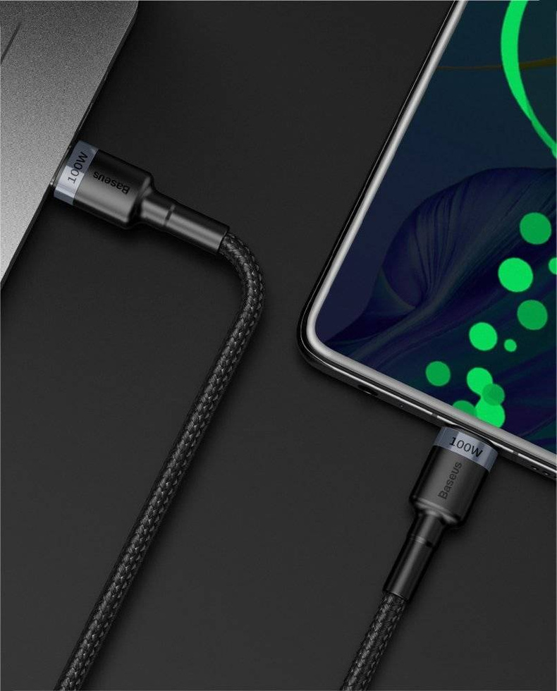 Baseus Cafule nylonowy kabel przewód USB Typ C Power Delivery 2.0 100W 20V 5A 2m czarny (CATKLF-AL91)