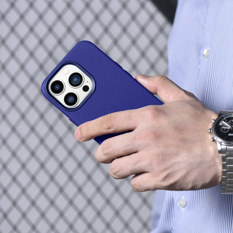 iCarer Litchi Premium Leather Case Leather Case iPhone 14 Pro Max Magnetic with MagSafe Dark Blue (WMI14220712-DB)