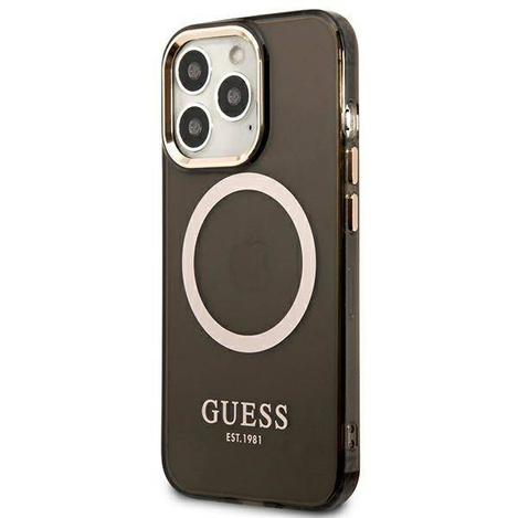 Original Handyhülle IPHONE 13 PRO MAX Guess Hard Case Gold Outline Translucent MagSafe (GUHMP13XHTCMK) schwarz
