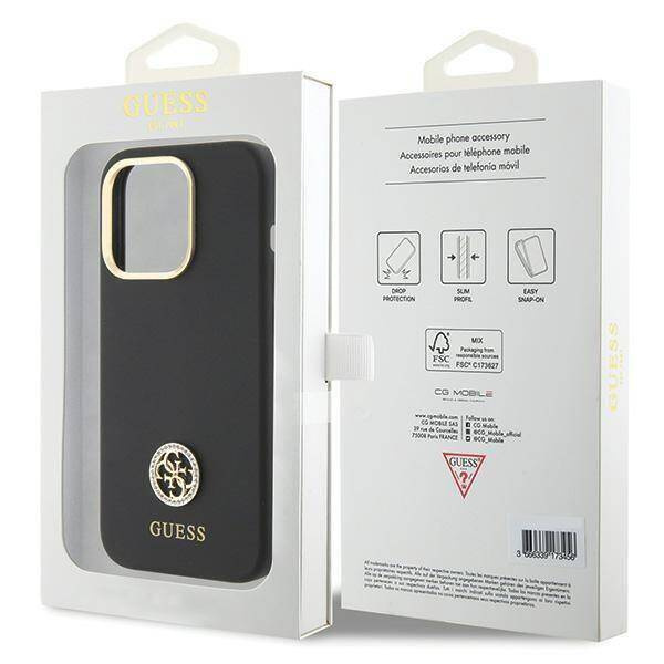 Oryginalne Etui APPLE IPHONE 15 PRO MAX Guess Hardcase Silicone Logo Strass 4G (GUHCP15XM4DGPK) czarne