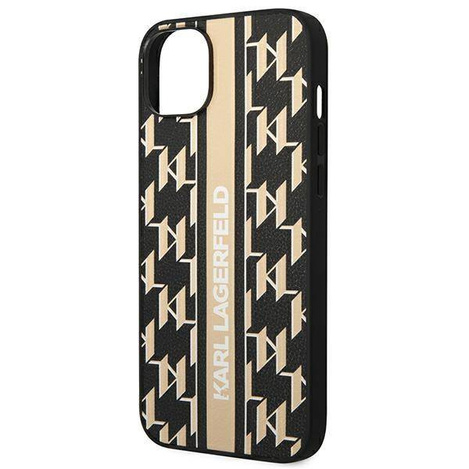 Original Handyhülle IPHONE 14 PLUS Karl Lagerfeld Hardcase Monogram Stripe (KLHCP14MPGKLSKW) braun