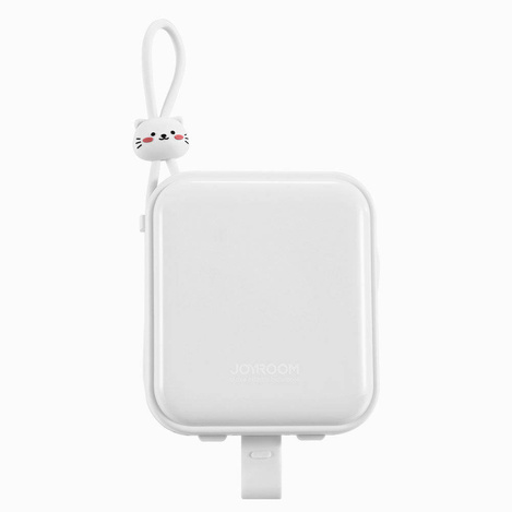 Joyroom power bank with USB C and Lightning cables and stand Cutie Series 10000mAh 22.5W white (JR-L008)