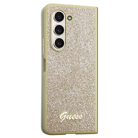 Guess nakładka do Samsung Z Fold5 GUHCZFD5HGGSHD złota PU/TPU Glitter Script