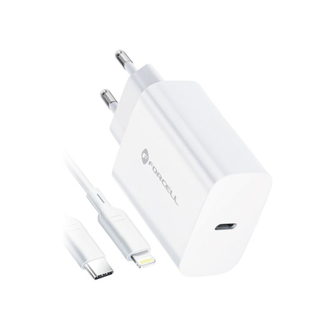 Forcell Ładowarka Sieciowa ze złączem USB typ C i kablem lightning - 3A 20W z funkcją ładowania PD i QC 4.0