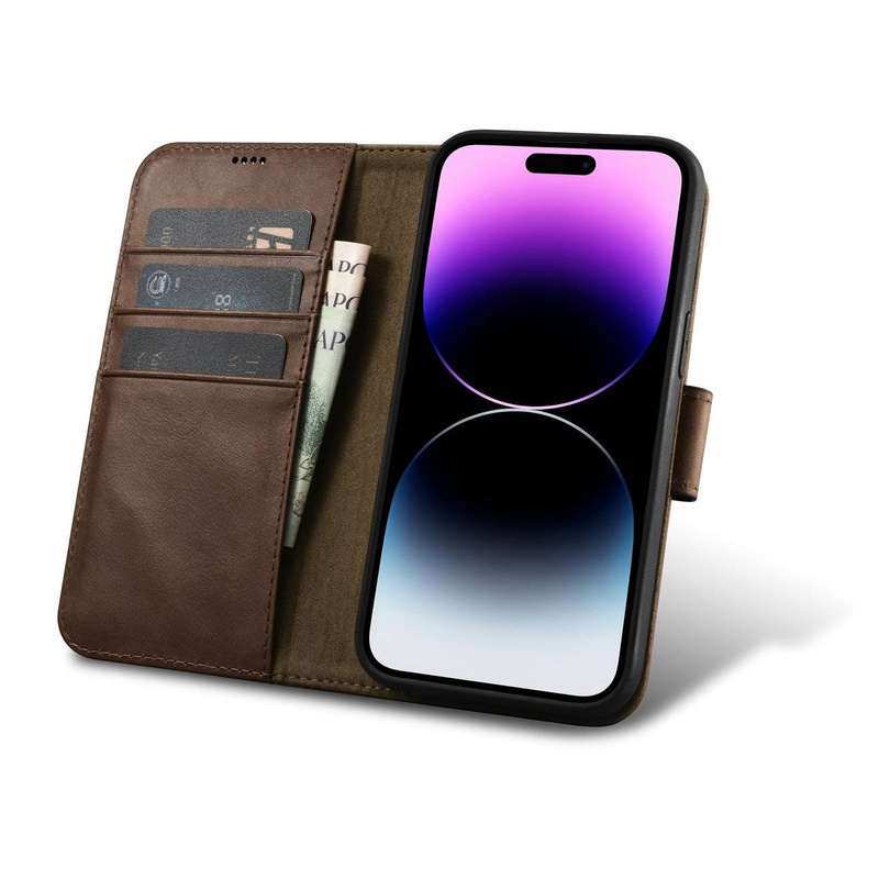 iCarer Oil Wax Wallet Case 2in1 iPhone 14 Pro Max Flip Leather Cover Anti-RFID Brown (WMI14220724-BN)