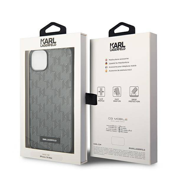 Original Case IPHONE 14 PLUS Karl Lagerfeld Hardcase Saffiano Mono Metal Logo (KLHCP14MSAKLHPG) gray