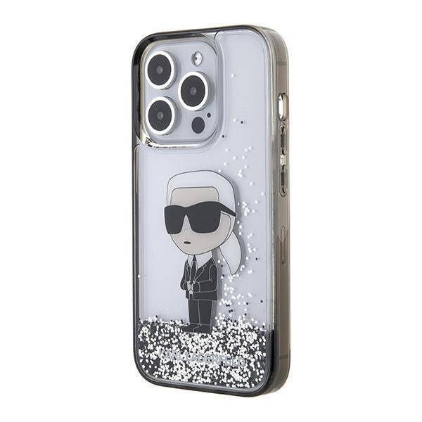 Karl Lagerfeld Liquid Glitter Ikonik Hülle für iPhone 15 Pro – transparent