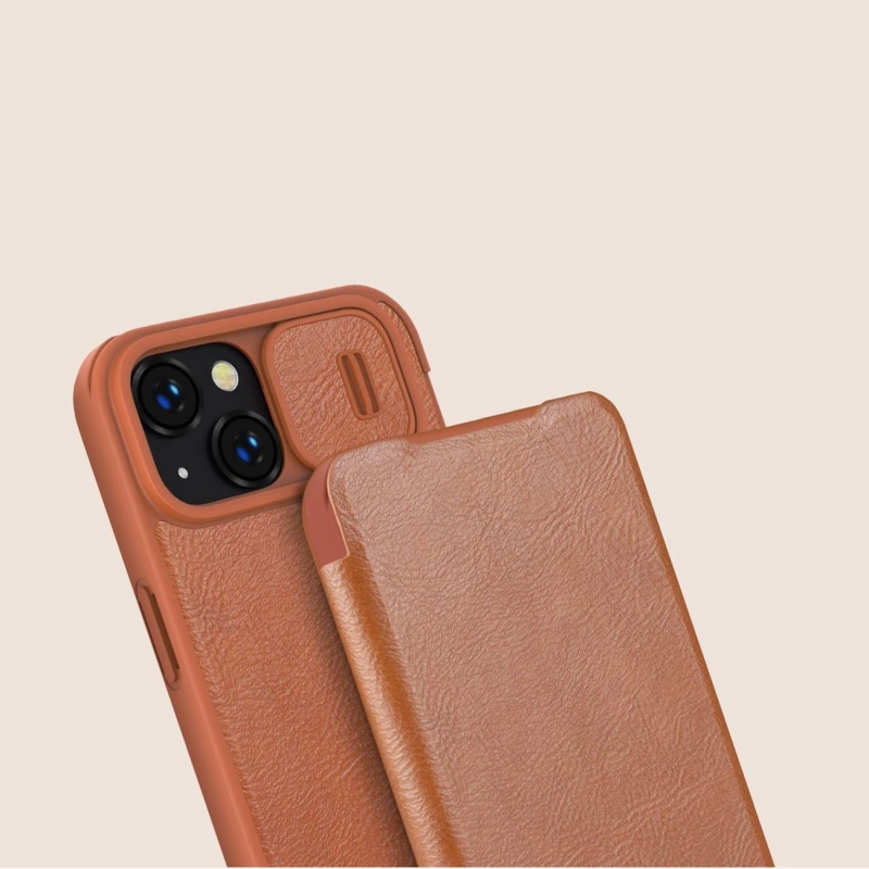 Nillkin Qin Leder Pro Hülle iPhone 14 Plus Kamera Cover Holster Cover Flip Case Schwarz