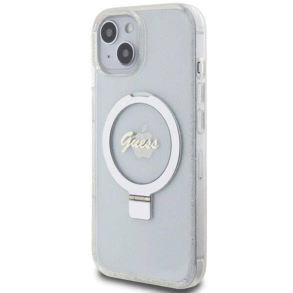 Original Case IPHONE 13 / 14 / 15 Guess Hardcase Ring Stand Script Glitter MagSafe (GUHMP15SHRSGSD) transparent