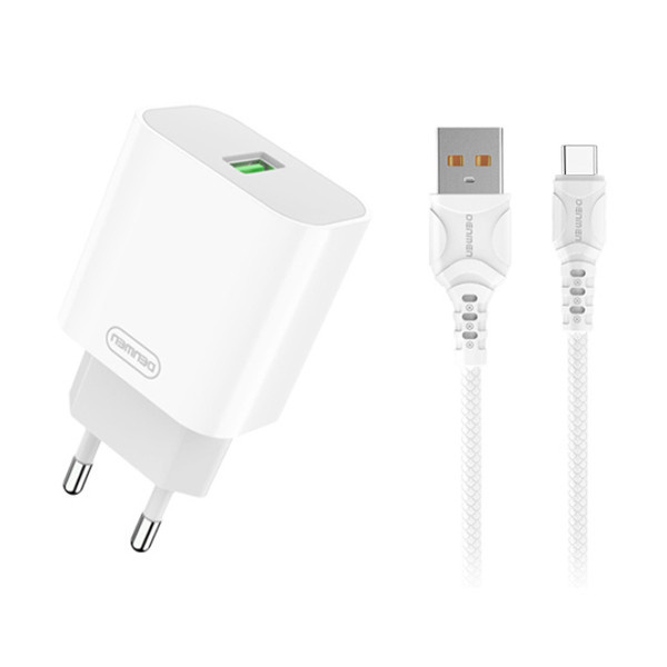 ŁADOWARKA SIECIOWA 3,6A 18W BIAŁA DENMEN + KABEL TYP-C 3600mA FAST CHARGING DC07T
