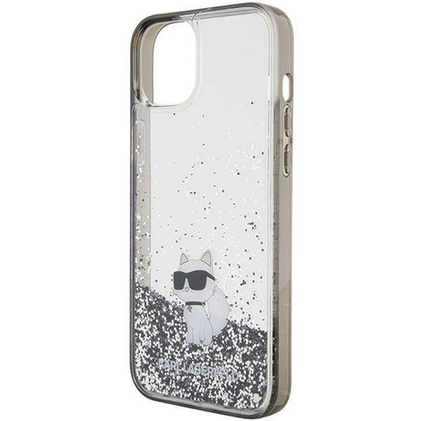 Karl Lagerfeld Liquid Glitter Choupette Hülle für iPhone 15 Plus – transparent