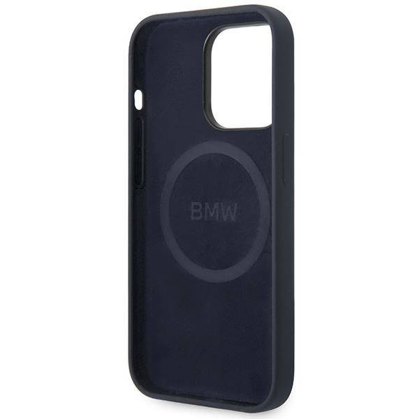 Original Handyhülle IPHONE 14 PRO MAX BMW Silicone Metal Logo MagSafe (BMHMP14XSILNA) navy blau