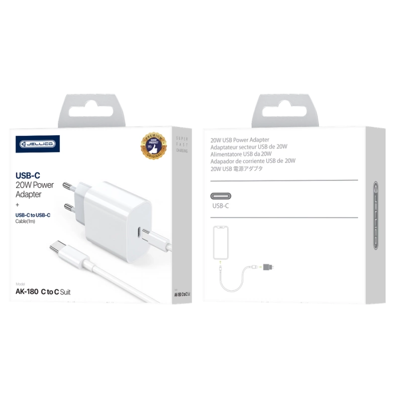 JELLICO Netz-Ladegerät AK180 PD 20W 1xUSB-C + Kabel USB-C - USB-C weiss