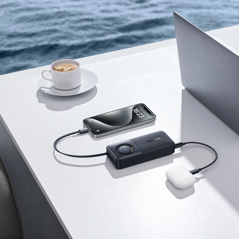 Powerbank Baseus Free2Pull 10000mAh 30W z portem USB-C i rozwijanym kablem USB-C - czarny