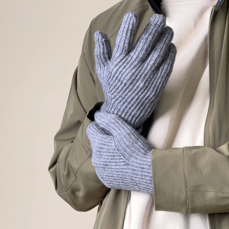 Geflochtene Telefonhandschuhe mit Aussparungen für die Finger – grau