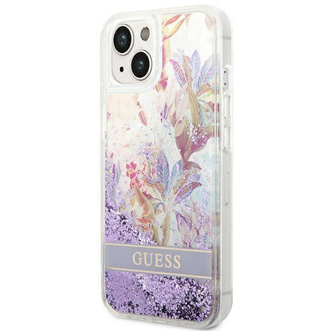 Case IPHONE 14 PLUS Guess Hardcase Flower Liquid Glitter purple