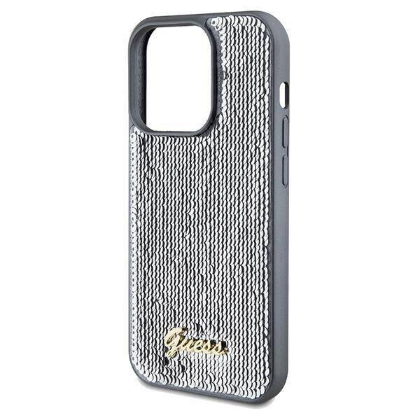 Original Handyhülle IPHONE 14 PRO Guess Hardcase Sequin Script Metal (GUHCP14LPSFDGSS) silber