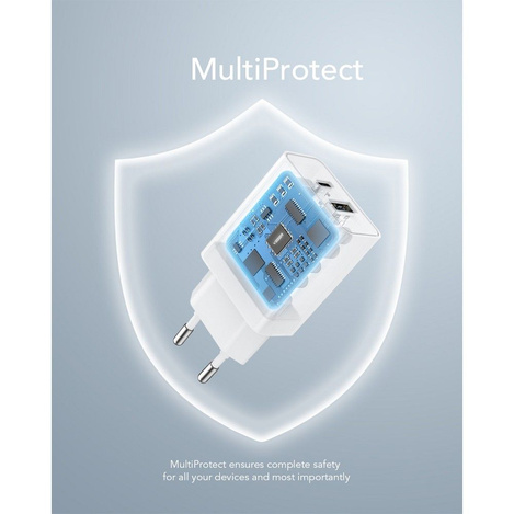 VEGER ładowarka sieciowa USB A + Typ C PD QC3.0 3A 30W VLS302U biała