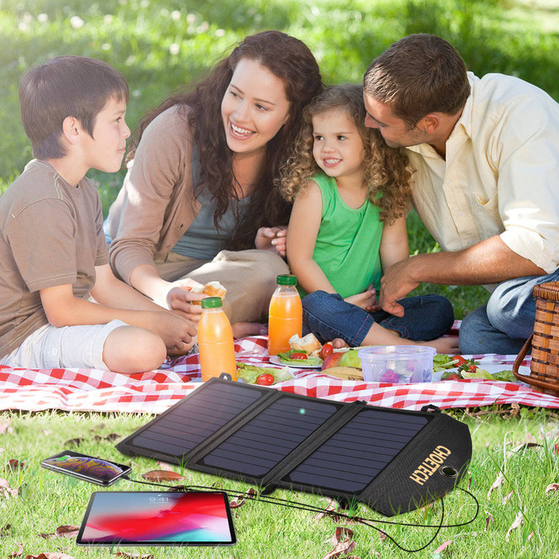 Choetech składana ładowarka solarna słoneczna fotowoltaiczna 19W 2x USB 2,4A czarny (SC001)