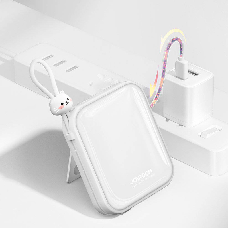 Joyroom power bank with USB C and Lightning cables and stand Cutie Series 10000mAh 22.5W white (JR-L008)