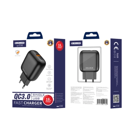 JELLICO wall charger C32 18W 1xUSB QC3.0 Black