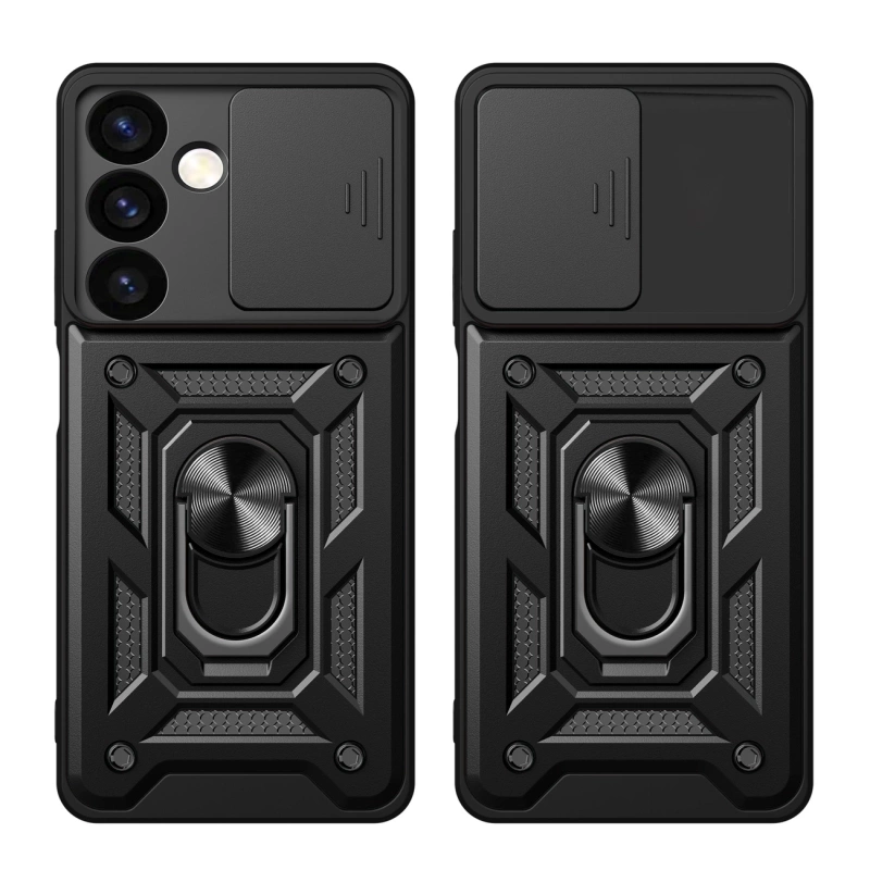 Hybrid Armor Camshield Panzerhülle für Samsung Galaxy S24 mit Kameraabdeckung – Schwarz