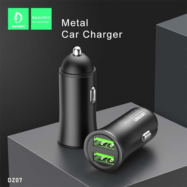 ŁADOWARKA SAMOCHODOWA 12W CZARNA DENMEN 2.4A 2400mA DUAL FAST CHARGING DZ07 ALUMINIOWA