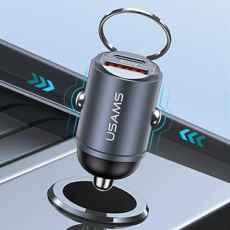 Ładowarka Samochodowa 30W PD USB-C + USB Fas Charge Z Wbudowaym Pierścieniem USAMS C38 CC206CC01 (US-CC206) fioletowa